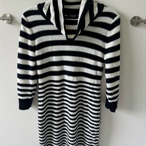 Sequin Hearts Black and White Striped Turtleneck Sweater Dress